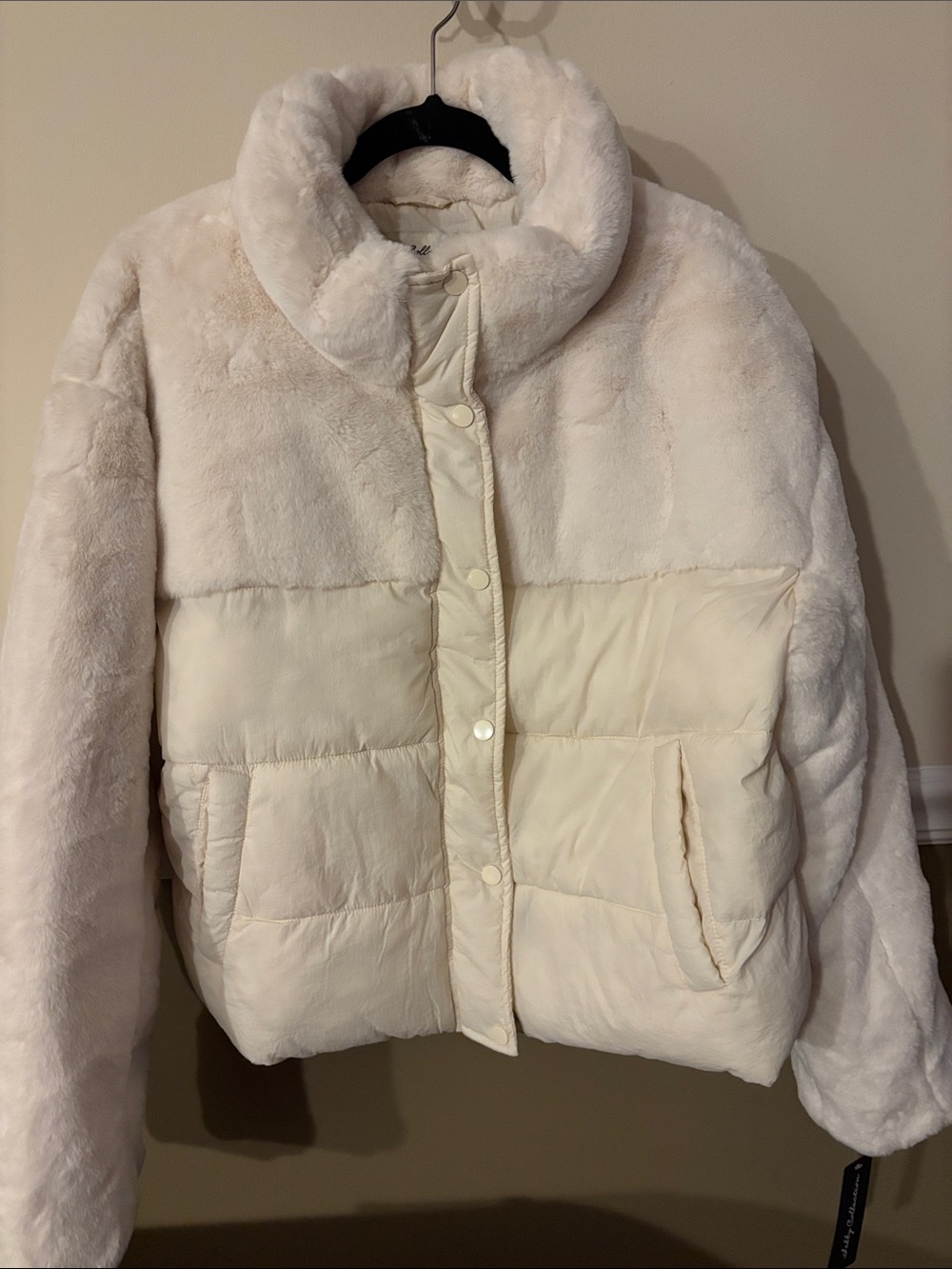Women's Cream Faux-Fur Puffer Jacket NWT